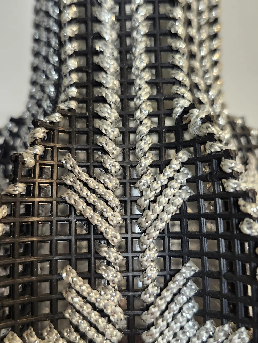 Black Plastic Loom Vase With Sparkling Silver Thread Design